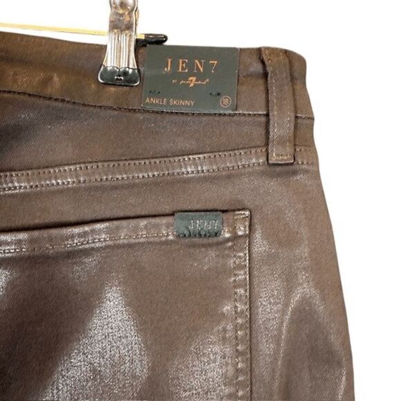 NWT 7 For All Mankind JEN 7 Ankle Skinny Brown Coated Leather Look Jeans Size 18 - Picture 6 of 13